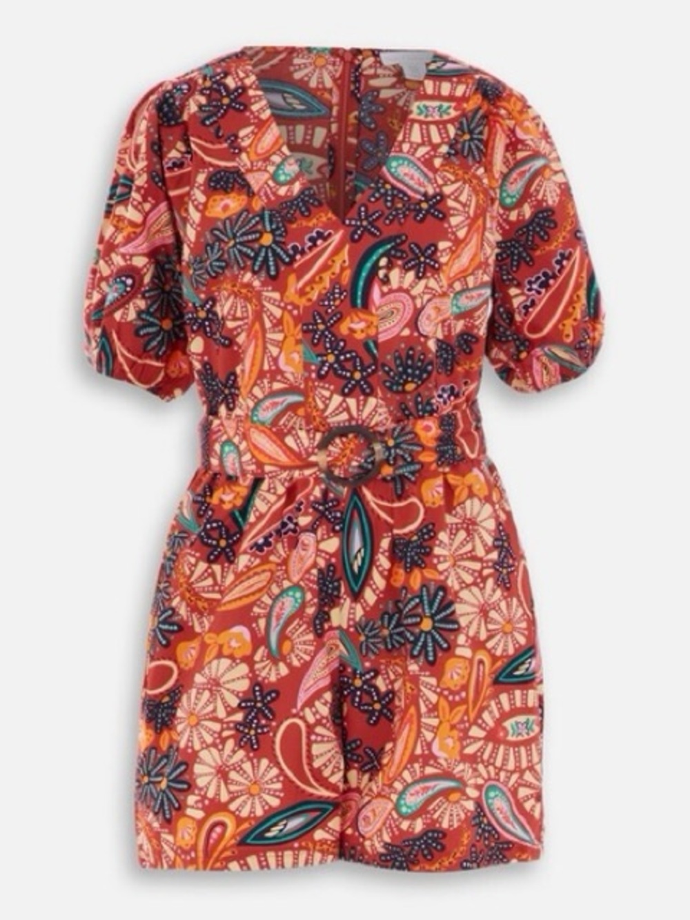 Rachel Zoe Paisley Floral Cotton Belted Romper Small